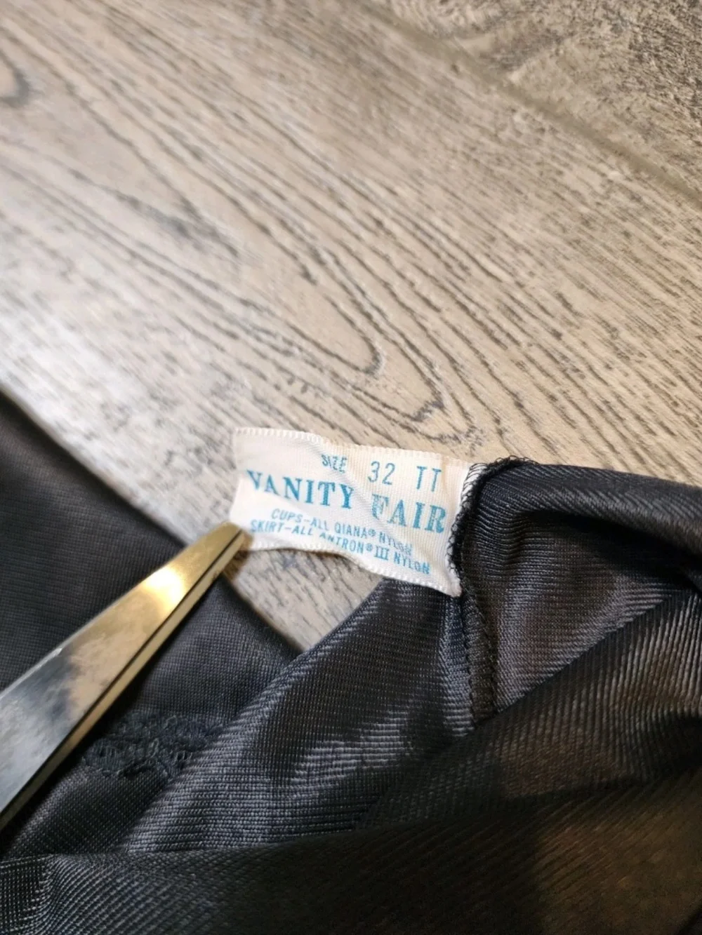 VTG Vanity Fair Black Slip Dress Full Length Size 32 Lace USA Adjustable Straps